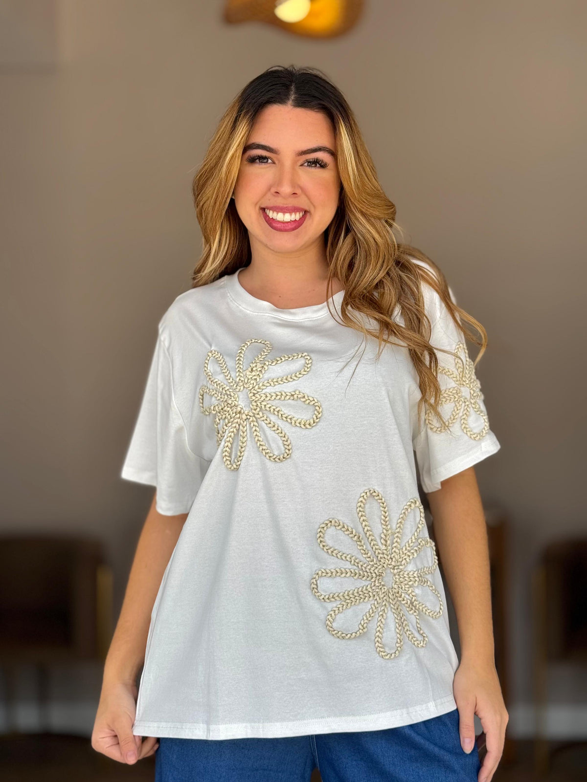 Blusa Algodão Flores Frontais Plus #DESCONTÃO PROGRESSIVO# 31F