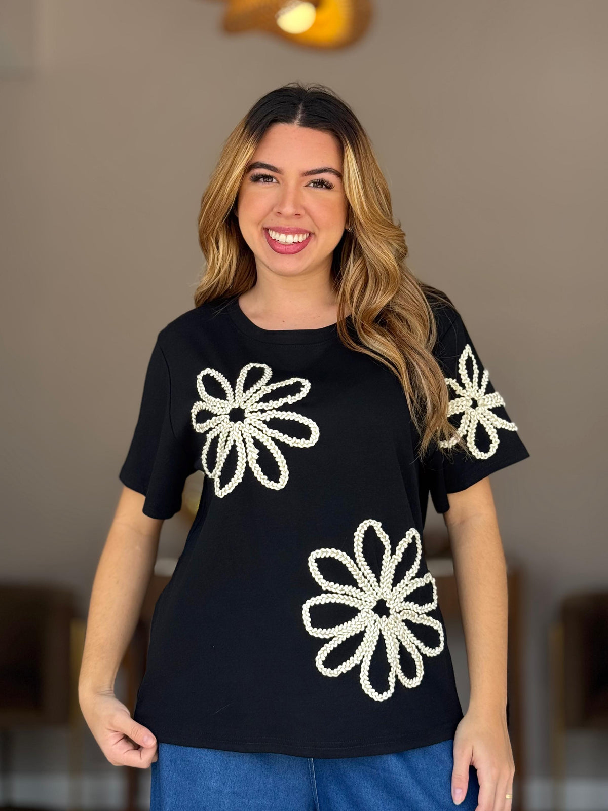 Blusa Algodão Flores Frontais Plus #DESCONTÃO PROGRESSIVO# 31F