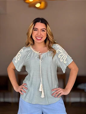 Blusa Gola Bordada #DESCONTÃO PROGRESSIVO - 734#