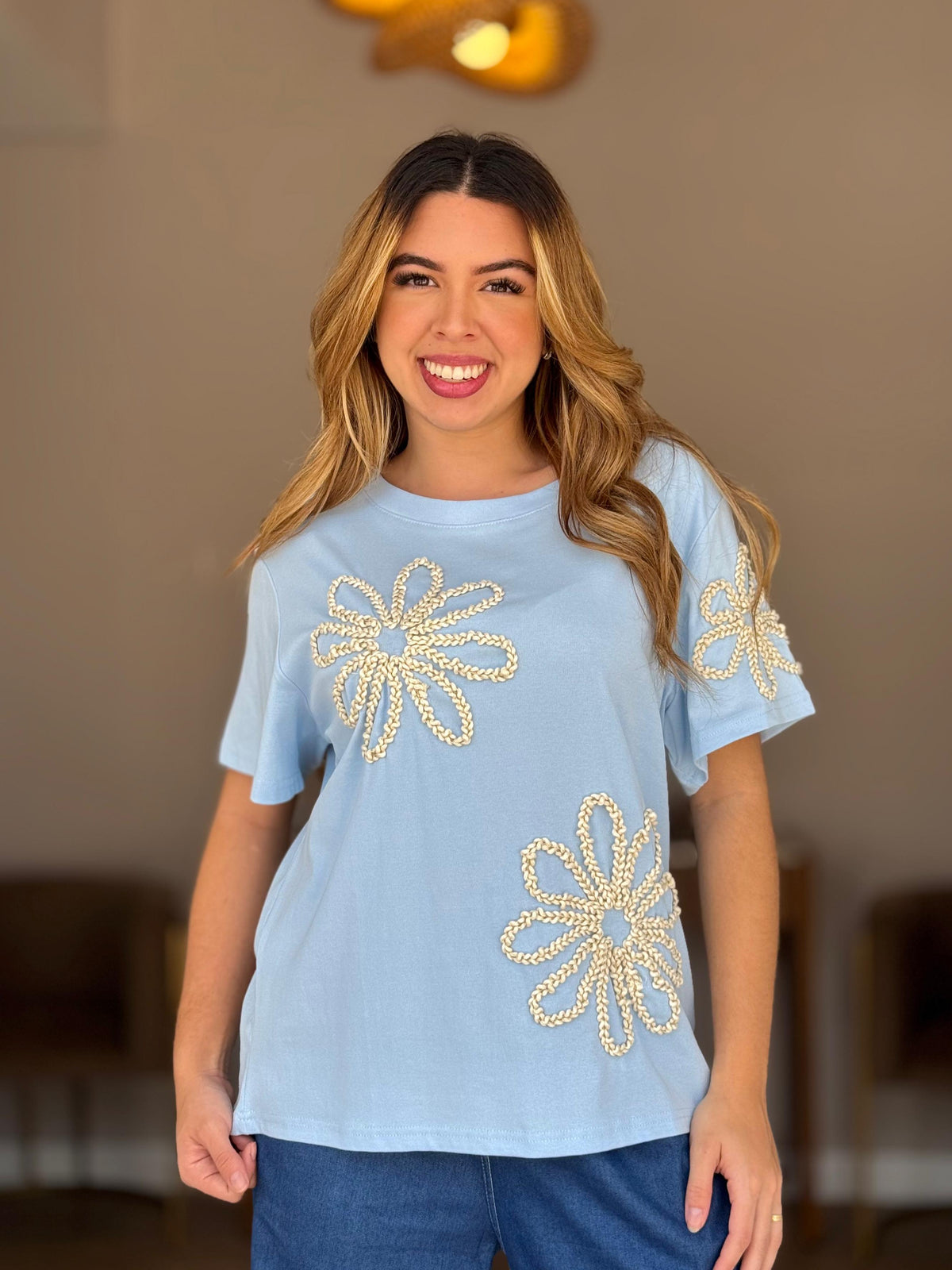 Blusa Algodão Flores Frontais Plus #DESCONTÃO PROGRESSIVO# 31F