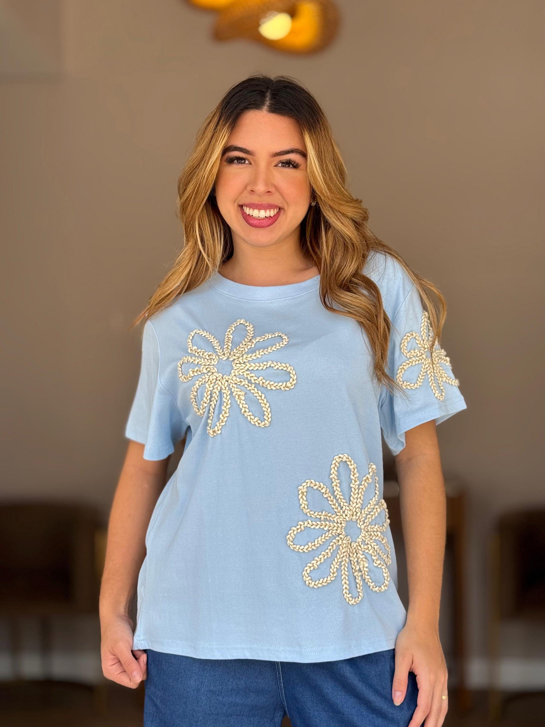 Blusa Algodão Flores Frontais Plus #DESCONTÃO PROGRESSIVO# 31F
