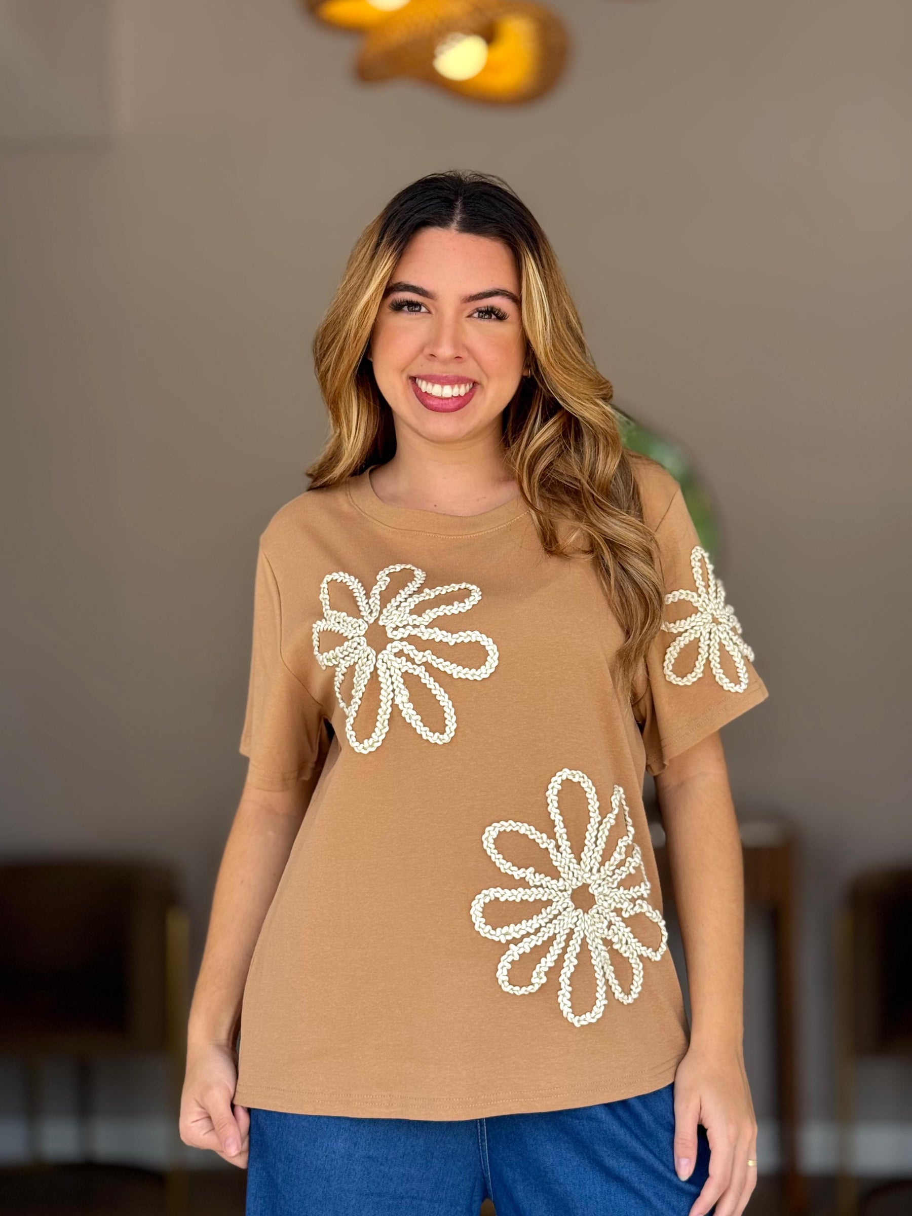 Blusa Algodão Flores Frontais Plus #DESCONTÃO PROGRESSIVO# 31F