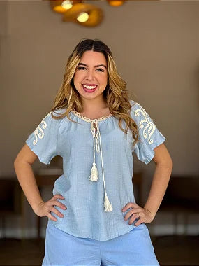 Blusa Gola Bordada #DESCONTÃO PROGRESSIVO - 734#